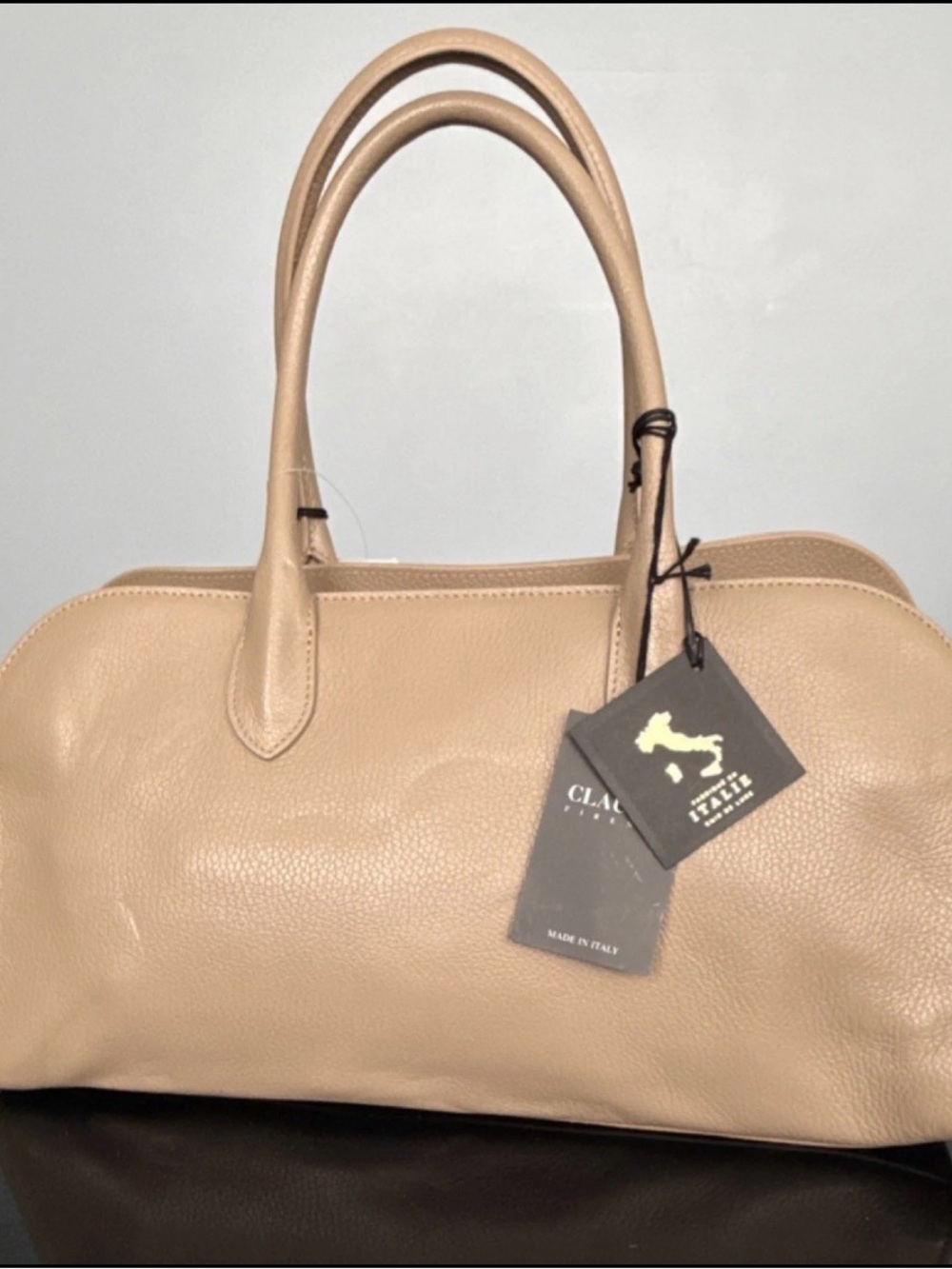 Classic Taupe Leather Satchel Handbag - Women